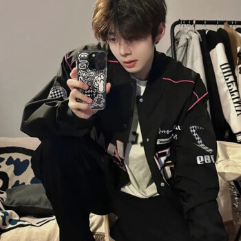 Digada motorcycle baseball jacket men's autumn new american high street racing trendy casual handsome top clothes tmgcd-w623 black xl