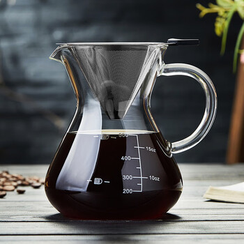Mesni hand-brewed coffee pot glass sharing pot stainless steel drip filter cup free of filter paper with scale
