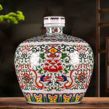 Baofuxiang jingdezhen ceramic wine jar for household sealed storage of 10 jins special wine jars for wine storage, empty wine bottles, panzhilian chilong wine jar-10 jins
