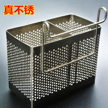 Stainless steel chopstick barrel drain rack 304 chopstick cage kitchen household chopstick rack creative wall-mounted double barrel storage rack double grid + 304 stainless steel hook