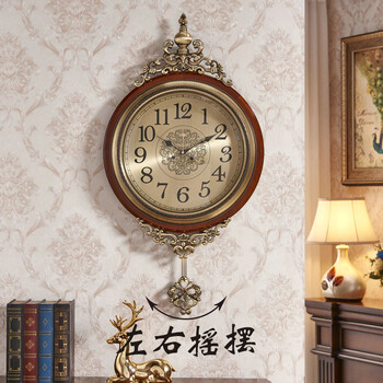 Digao new chinese-style european wall clock decorative clock table living room wall-mounted table american hanging clock retro solid wood swing clock brown