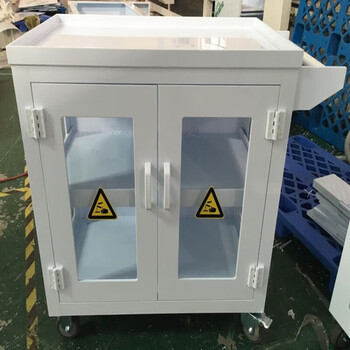 Ji litian custom supplies laboratory anti-corrosion trolley pp material glass double door one-layer board with wheels pp cabinet non-standard porcelain white
