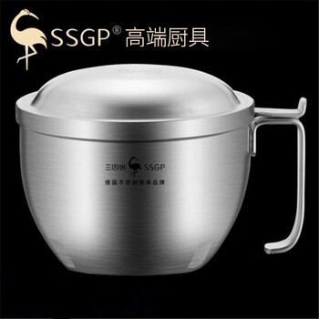 Sansi steel instant noodle bowl with lid 304 stainless steel lunch box for office workers and students, dormitory canteen fast food cup lunch bowl, berlin classic instant noodle bowl 1 piece 1100ml