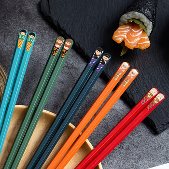 Pickup painting alloy chopsticks household stainless steel non-moldy japanese style beveled anti-slip chopsticks colorful food-sharing chopsticks 5 pairs