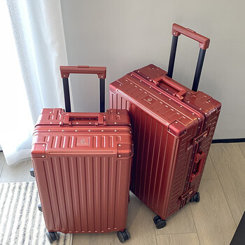 Roaming suitcase burgundy wedding dowry box aluminum frame trolley case password dowry bride suitcase boarding case for women star red 20 inches