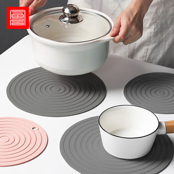 Fuju silicone placemat insulation pad home camping table pad pot pad thickened thread 2 pack gray + powder