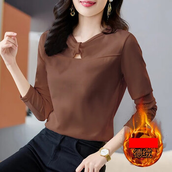 Lover's family double-sided german velvet round neck bottoming shirt for women 2024 new autumn and winter fashion interior with velvet thickened western style warm top brown v german velvet xl recommended 120-130 catties