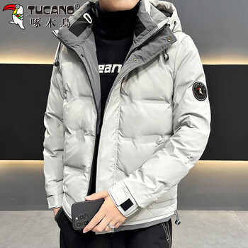 Woodpecker (tucano) down jacket men's winter thickened warm and cold casual hooded bread jacket gray xl