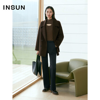 Enshang enshang special selection winter elegant large lapel mulberry silk wool coat brown s