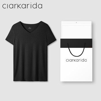 Clarkarida men's t-shirt short-sleeved v-neck modal high-end bottoming shirt boys ice silk close-fitting sports sweatshirt top inner wear 1 pack black 2xl 160-180 pounds
