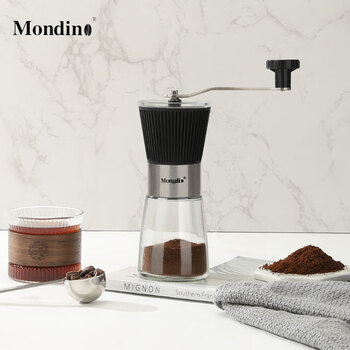 Mondino hand-cranked bean grinder small portable coffee bean grinder coffee powder manual grinding hand-cranked glass bean grinder