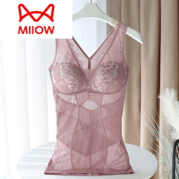 Miiow brand high-end new product, women's spring thin shapewear with bra, belly-control vest with breast pads, body-shaping underwear, tight-fitting, bean color l (115-130 pounds 80bc/85a)