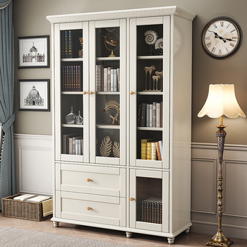 American solid wood bookcase glass door storage cabinet opposite display cabinet study floor storage cabinet combination wall bookcase white 3 door bookcase