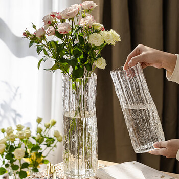 Mudingding glacier vase glass living room fresh imitation flower arrangement desktop decoration transparent light luxury water cultured plant decoration glacier glass vase transparent color 25.5cm
