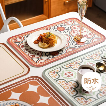 Ivy placemat dining table mat leather western placemat waterproof insulation mat coffee table tablecloth placemat coaster 40*30 retro brown + green