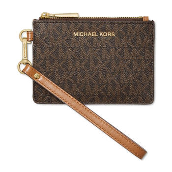 Michael kors women's wallet dark brown mk logo printed short detachable shoulder strap simple and fashionable 12636176 brown/gold os