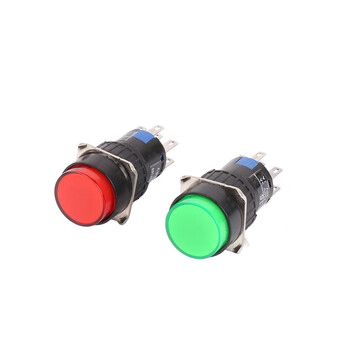 Ad1622 switch button with indicator light, two open, two closed, 6 feet, 8 feet, double pole, self-locking, self-resetting, 16mm, red, self-locking, press to lock, round dc24v 8 feet