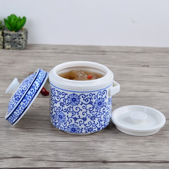 Chuangjingyi selects jingdezhen thickened ceramic soup cup large jingdezhen ceramic waterproof stew cup blue and white porcelain ginseng cup underglaze color double 400ml (small spoon)