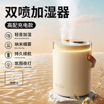 Carlio usb humidifier bedroom light sound baby office large capacity intelligent humidity control dual nozzles large mist volume humidification and purification nano atomization 1200mah rechargeable model