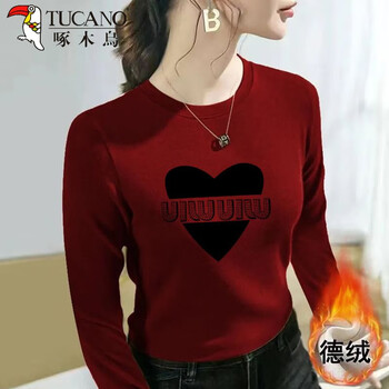 Woodpecker german velvet foreign style women's outer wear bottoming shirt middle-aged mother's clothing print 2025 spring and autumn new slim fit inner top red german velvet fabric 2xl