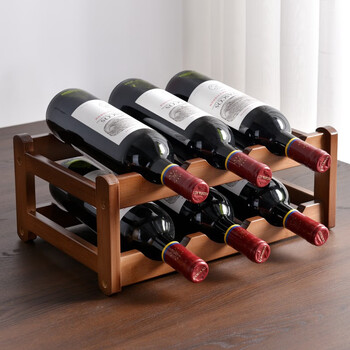 Senzhiyun wine rack grid red wine rack ornaments wine rack red wine grid small solid wood wine rack display rack household floor rack two-story 6-bottle wine rack