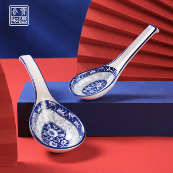 Sambo chinese retro-style blue and white porcelain household ceramic small spoon spoon large spoon small spoon (one set)