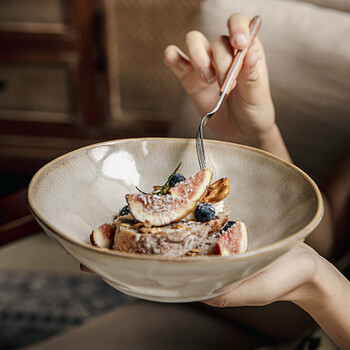 Youcci huang kraft particularly beautiful bowl 7.5-inch irregular salad bowl retro ceramic noodle bowl home cold dish bowl 7.5-inch irregular lotus leaf bowl-huang kraft