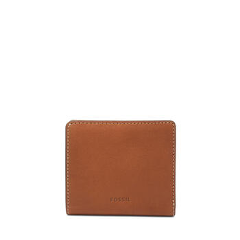 Fossil luxury fashion brand women's wallet emma mini brown leather short horizontal bi-fold transparent window sl7 brown os