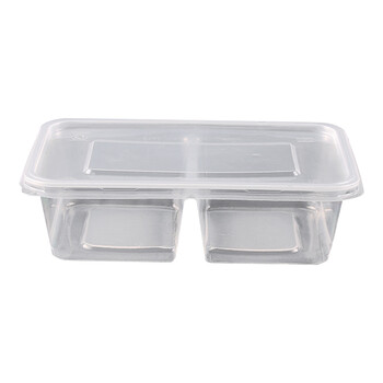 Flyer disposable lunch box, transparent plastic fast food takeaway box, 50/50 transparent, 650 two compartments with lid, 600 sets