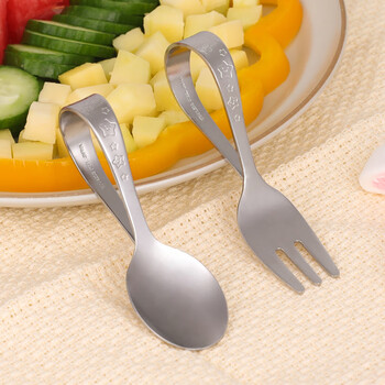 Sp sauce japanese household children's tableware stainless steel table spoon easy to grasp baby learning to eat training fork one fork
