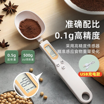 Yingrong accurate electronic measuring spoon scale baking scale home kitchen food scale 0.1g measuring spoon gram counting spoon milk powder spoon mini weighing spoon white usb charging model
