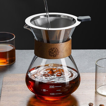 Lie xuan hand-brewed coffee sharing pot home cold brew filter cup with scale heat-resistant glass coffee pot set ear hanging filter wooden ring sharing pot + filter