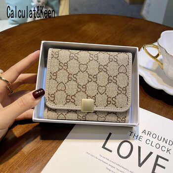 Calculat&keenck card holder women's wallet two-in-one 2025 chinese valentine's day genuine leather high-end exquisite niche design short style high-end sense apricot 12 card slot gift box