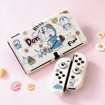 Marutu switch oled split protective case oled game console protective case fully surrounded oil-injected model anti-fall and anti-stain cartoon handle soft case oled playful doraemon protective case oil-injected model membrane + cap oled