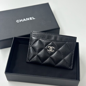 Second hand 99 new chanel (chanel) black silver cowhide leather card bag chip model