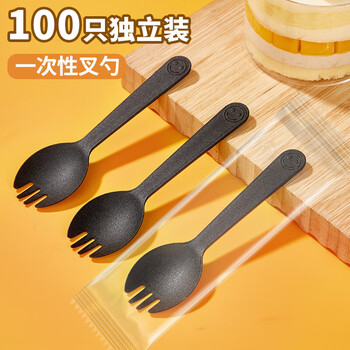 Disposable forks, spoons, frosted spoons and forks, 100 individually packaged fruit dessert forks, takeaway fast food spoons, black frosted spoons and forks, 100 individually packaged
