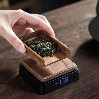 Kubei tea electronic scale electronic tea weighing scale solid wood tea gram weight mini tea scale special scale for coffee and tea, measuring range 500g/accuracy 0.1g+walnut wood tea scale
