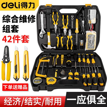 Deli household multifunctional hardware tool box hand tool set electrician woodworking telecommunications clock repair set electrician telecommunications set 42-piece set dl1042