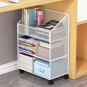 Yisijia under desk storage rack bookside desk file storage cabinet desk trolley desk bottom desk bookcase removable three-layer white mobile model small size