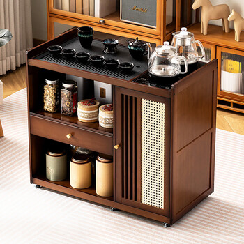 Trojan mobile tea table home small tea table living room tea cart tea table tea set automatic kettle integrated tea cabinet black gold stone panel brown-80 long single drawer single door + tea making model fully automatic electrical appliances