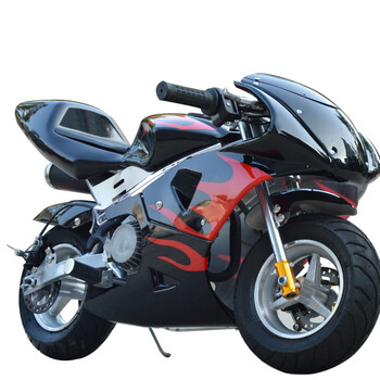 Langchuang 49cc mini motorcycle two-stroke mixed oil fuel version small sports car hand-start small fuel version black and red 2-stroke mixed oil