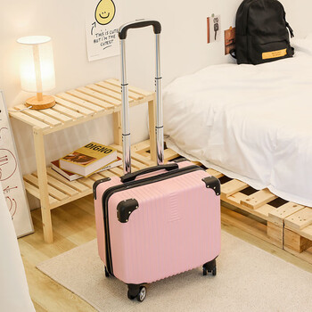 Weird planet men's and women's lightweight suitcase 18 boardable suitcase universal wheel trolley small suitcase cute small password suitcase cherry blossom light pink zipper 18 inches 2-section trolley