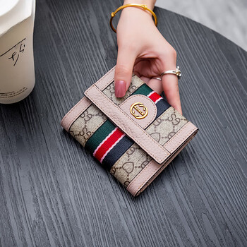 Calculat&keenck2025 new folding small wallet women's short genuine leather wallet wallet coin purse buckle 30% off simple pink