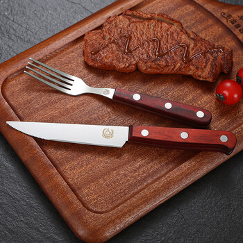 Laimui steak knife and fork set, household western cutlery, steak special 304 stainless steel spoon three-piece set, upgraded rosewood handle dinner knife and fork