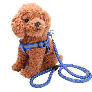 Lorifu dog leash, dog leash, harness, leash, dog walking leash, reflective, explosion-proof, small dog teddy dog leash, reflective harness + leash set (blue) s-bust 26-40cm