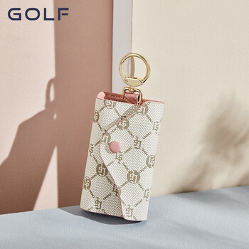 Golf key bag for women, retro printed multi-functional storage bag, card holder, fashionable large-capacity keychain, off-white with cherry pink