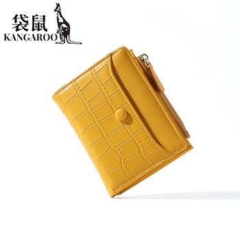 Kangaroo (kangaroo) new two-fold wallet short zipper pu coin purse fashion large capacity multi-card slot women's wallet yellow