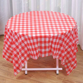 10 pieces of 1.8m printed disposable tablecloths 1.6m small large size thickened plastic tablecloth round table waterproof table mat home tablecloth 10 pieces/bag 1.4x1.4m red plaid