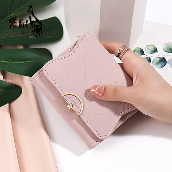 Kangaroo (kangaroo) small wallet new niche design student korean version small fresh card holder folding coin purse female small mini pink