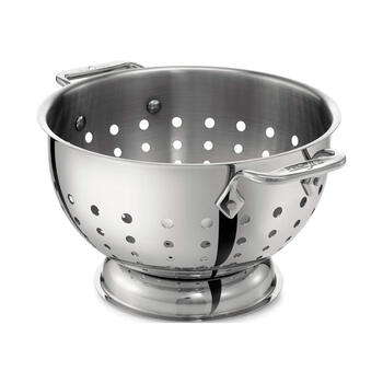 All-clad stainless steel kitchen colander, 5 liter large capacity drain basket, pasta strainer with handle, kitchen utensils, silver
